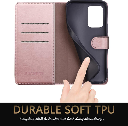 SUANPOT Samsung Galaxy A52 4G & 5G Wallet Case, RFID Credit Card Holder, PU Leather Flip Folio Cover (Rose Gold)