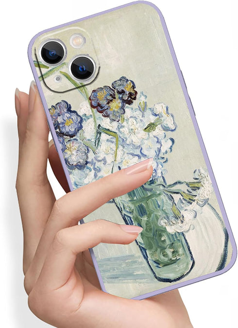 Phone Case for iPhone 13, Glass with Carnations by Van Gogh Vintage Flower for iPhone 13 Case, Thin Soft TPU Phone Cover for iPhone 13(6.1inch)