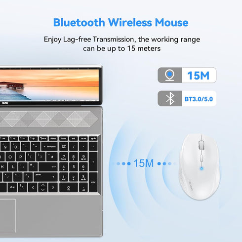 TECKNET Bluetooth Mouse, 4800 DPI Wireless Mouse, 2-Year Battery, 6 Adjustable DPI, Compatible with Laptop/PC