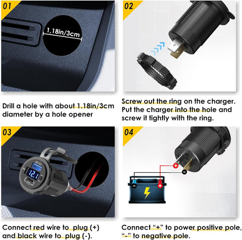 96W USB 12V Outlet 3 Port with 2 Type C Cable: Multi USB C Car Charger Adapter Dual PD30W & QC3.0 Auto Cigarette