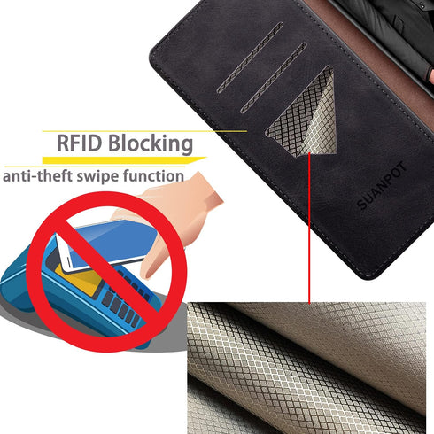 SUANPOT Leather Wallet Case for Samsung Galaxy A71 5G, RFID Credit Card Holder, Flip Folio Book Cover, Shockproof Black