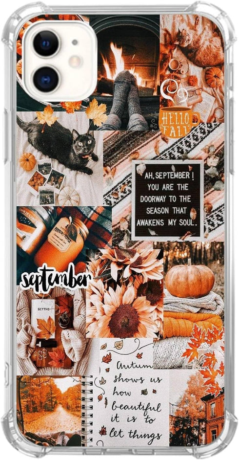 Aesthetic Fall Collage Phone Case for iPhone 12/iPhone 12 Pro, Unique Autumn Pumpkin Soft TPU Bumper Cover
