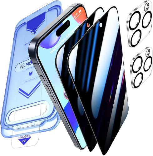 MOCOLL Privacy Screen Protector for iPhone 15 Pro, ?Anti-spy??Dust-Free Kit??Speaker Mesh?Military Grade Tempered
