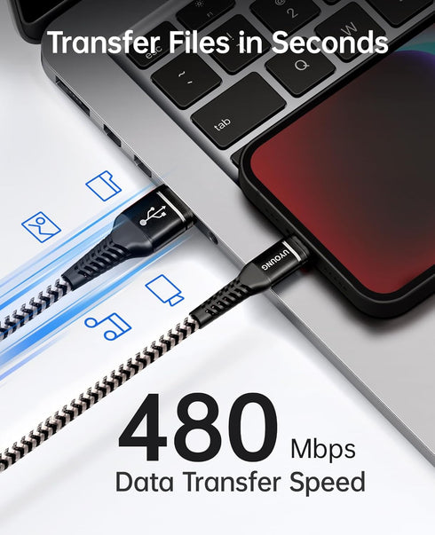 6ft Nylon Braided iPhone Charger Cord 3 Pack - Fast USB Cable for iPhone 14/13/12/11/X/XS/XR/8/7/6/5S/SE, iPad