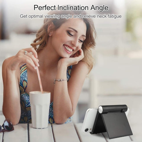 Mobile Phone Holder, Adjustable Foldable Portable Desk Stand for Video Call Mount (1PH - Black)
