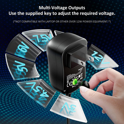 12W Universal Power Supply 12V 9V 7.5V 6V 5V 4.5V 3V 1A AC to DC Adapter for LED Strip, Router, CCTV