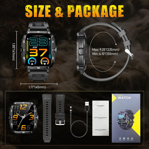 Military Smart Watch for Men, 3ATM Waterproof, 2.0'' Big Screen Tactical Smartwatch, 430mAh Fitness Tracker with Heart