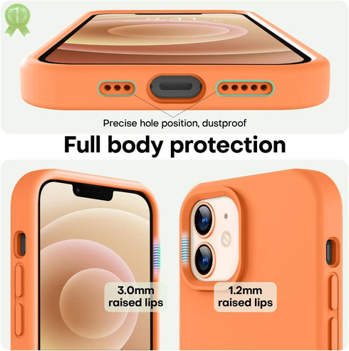 LOVE 3000 Bright Orange iPhone 12/12 Pro Case, Shockproof Silicone with Soft Anti-Scratch Microfiber Lining, 6.1"