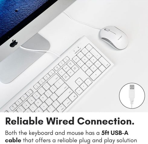 Macally Full Size USB Wired Mac Keyboard and Mouse Combo, Ergonomic Apple Keyboard with Shortcuts for Mac Mini, iMac