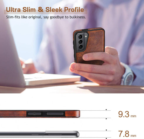 LOHASIC Case for Galaxy S21 5G, Premium Leather Rugged Bumper, Shockproof Full Body Cover for Men, Women - Brown