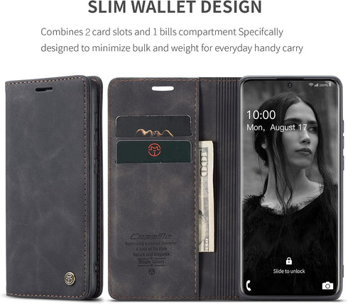 Kowauri Galaxy S20 FE 5G Leather Wallet Case - Classic Design with Magnetic Closure Flip Fold and Card Slot (Black)