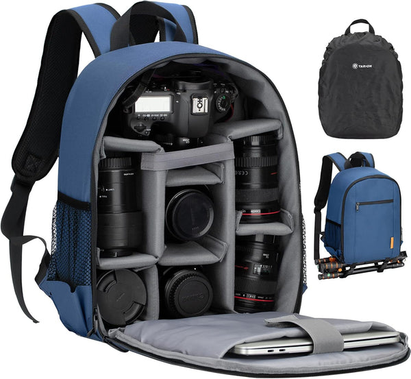 TARION Professional Camera Backpack Case with Laptop Compartment, Waterproof Rain Cover for DSLR SLR Cameras (Blue)