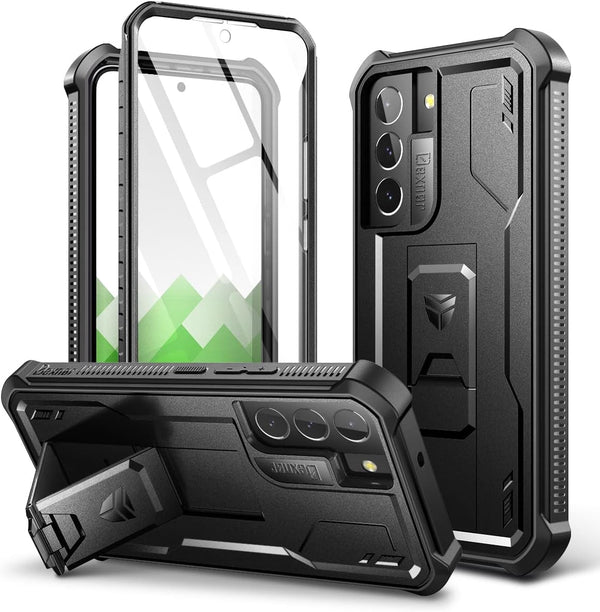 Dexnor Heavy Duty Case for Samsung Galaxy S22 Plus, Black, with Built-in Screen Protector & Kickstand, Shockproof