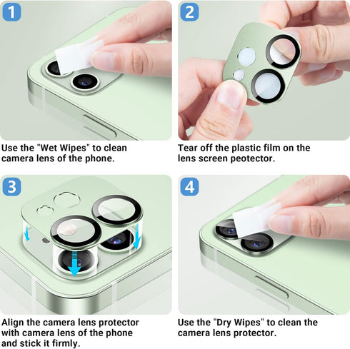 AFARER Camera Lens Protector for iPhone 12 - 2 Pack, Ultra HD, Metal Tempered Glass, 9H Hardness, Anti-Scratch (Blue)