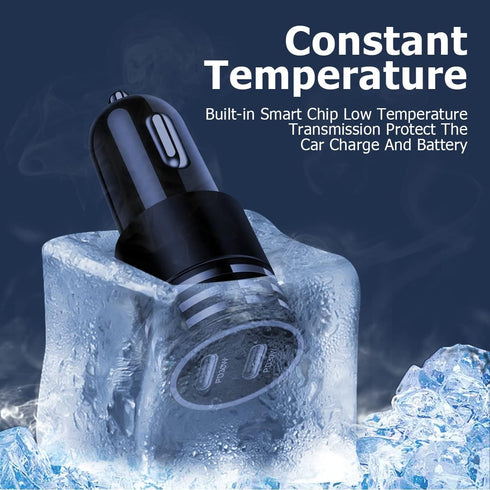 2Pack 60W USB Car Charger, Fast Charging Cigarette Lighter Adapter with 2 Ports, Type C Mini Car Charger for iPhone