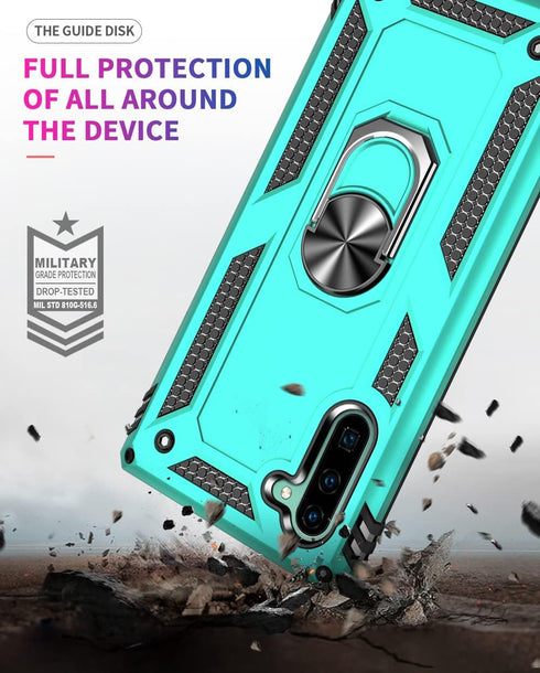 Samsung Galaxy Note 10 Case with HD Screen Protectors, Military-Grade Metal Ring Holder, Shockproof Cover Green