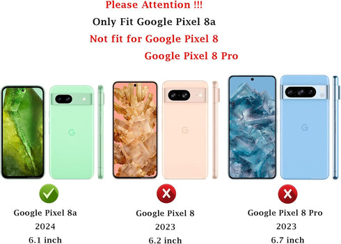 Google Pixel 8A Case with Magnetic Ring Holder, Kickstand, HD Screen Protector, Military Grade 16ft Drop Tested, Black