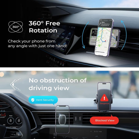 LISEN Magnetic Phone Holder for Car - Upgraded Clip with 6 Strong Magnets for Galaxy S25 Ultra 4-6.7 inch Smartphones
