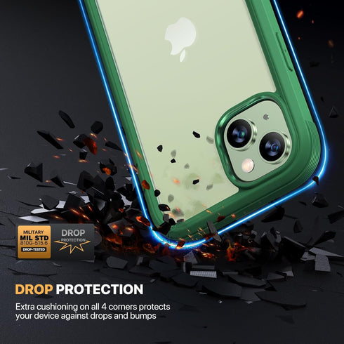 Diaclara Rugged Case for iPhone 15, Built-in Touch Sensitive Anti-Scratch Screen Protector - Green