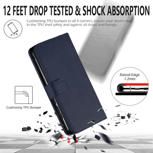STARSHOP Blue PU Leather Wallet Phone Case Compatible with Motorola One 5G ACE, Shockproof Cover with Kickstand & Card