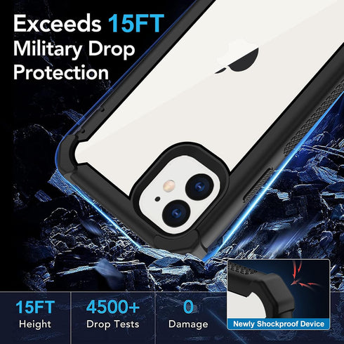 Heavy Duty Drop Protection Case for iPhone 11, with Screen Protector, Rugged Shockproof Tough Cover - Black-C