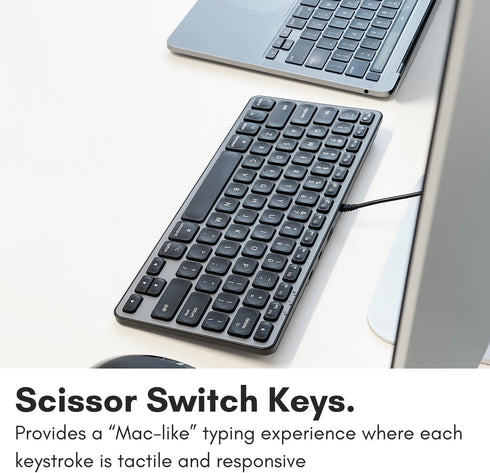 Macally Wired Keyboard for Mac with USB Hub (2X USB-C / 1x USB-A), Small Apple Keyboard for MacBook Pro/Air, iMac