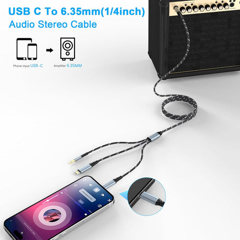 Lightning to 1/4 TRS Audio Stereo Cable, 3 in 1 to 1/4 Male Aux Audio Cord Compatible with iPad, iPhone 13 Pro for Amplifier, Mixer, Home Theater, Speaker ect