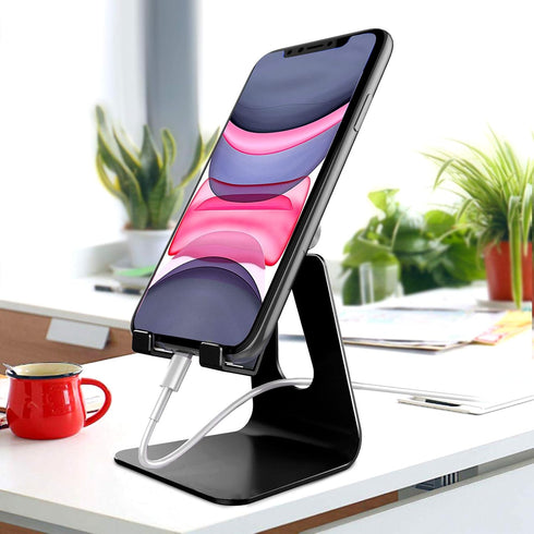 CreaDream Adjustable Cell Phone Stand, Phone Stand, Cradle, Dock, Holder, Aluminum Desktop Stand Compatible with Phone Xs Max Xr 8 7 6 6s Plus SE Charging, Accessories Desk,All Mobile Phones-Black