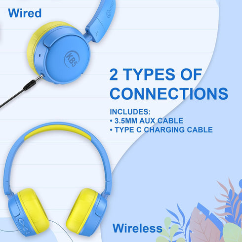 Contixo KB-5 Kids Headphones - Foldable Bluetooth Wireless Over The Ear Headphones for Kids - 85dB Volume Limited (Blue