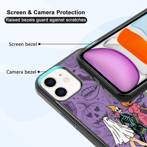 Halloween Women Spooky Ghost Phone Case Fit for iPhone 11, TPU Shockproof Protective iphone Case Eyeball Bat Bones Phone Cover Gift for Boy Girl Men Women