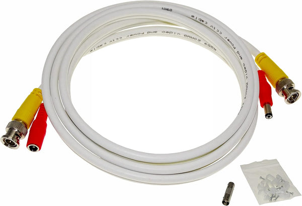 Pre-Made All-in-One Siamese RG59 BNC Video and Power CCTV Cable, 1X6.6ft (White)