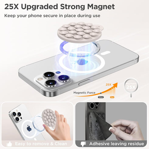 HSAOHD Magnetic Suction Cup Phone Mount with MagSafe, Silicone Hands-Free Grip Holder for iPhone Case and Android