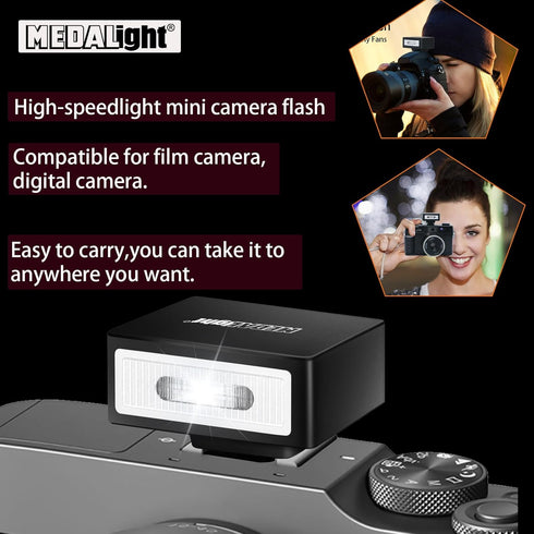 F1 Mini Camera Flash Speedlite for Ricoh (GR3/GR3X, etc.), Fuji/Sony/Nikon/Canon, Portable Mini Hot Shoe Flashlight