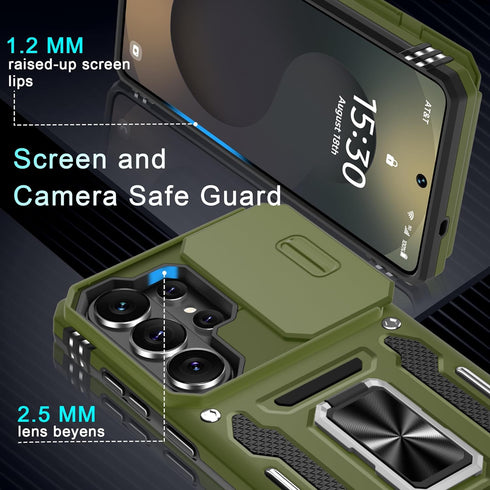DEERLAMN S26 6.9-Inch Protector(1 Pack), Case for Samsung Galaxy Ultra with Slide Camera Cover+Screen Rotated Ring