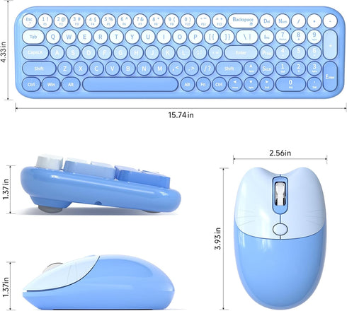 MOFII 2.4G Set, Wireless Keyboard and Mouse Combo, Full Size Retro Round Computer Keyboard and Mouse Plug and Play