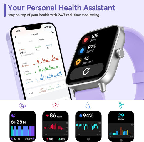 Smart Watch with Alexa Built-in, 2024 Newest Fitness Tracker, Heart Rate/SpO2/Sleep Monitor, IP68 Waterproof