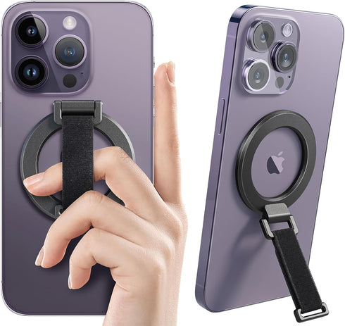 SUPERONE MagSafe Phone Grip with Finger Strap, Removable Magnetic Ring Holder with Kickstand for iPhone 15/14/13/12