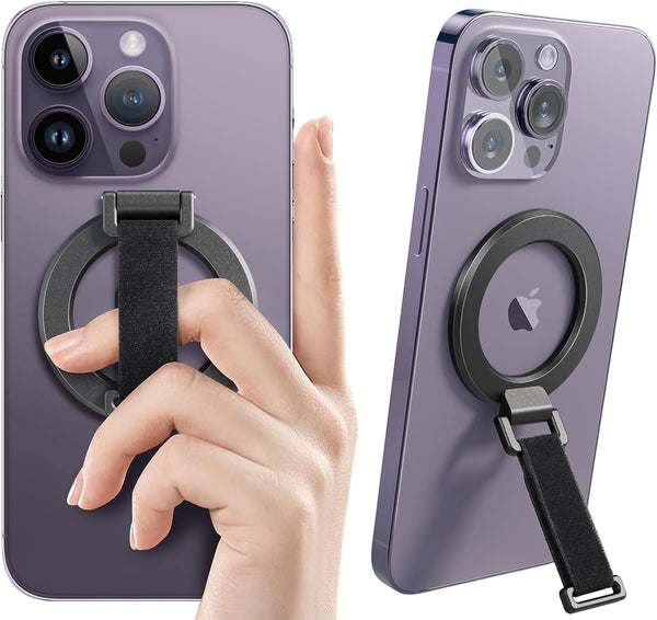 SUPERONE MagSafe Phone Grip with Finger Strap, Removable Magnetic Ring Holder with Kickstand for iPhone 15/14/13/12
