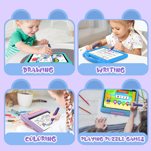 Kid-Friendly Stylus Pens for Touch Screens with Tethers, Mixoo Anti-Rolling Tablet Stylus 2 Pack for Kids, Compatible