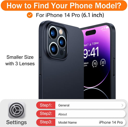 TORRAS OriginFit Slim Fit Case for iPhone 14 Pro 6.1 Inch, Matte Black, Super Thin Lightweight Hard PC Cover