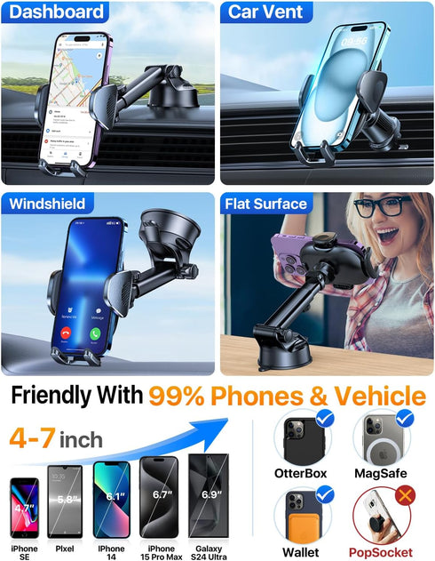 YRU Mount360Rotatable 17 16 Upgraded Universal Car Phone Holder & Strong Suction Cell Phone Car Dashboard Windshield