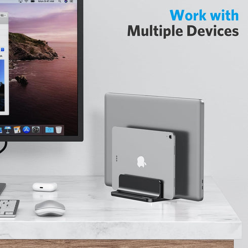OMOTON Updated Dock Version Vertical Laptop Stand - Adjustable Holder for Up to 17.3 inch Devices (Black)