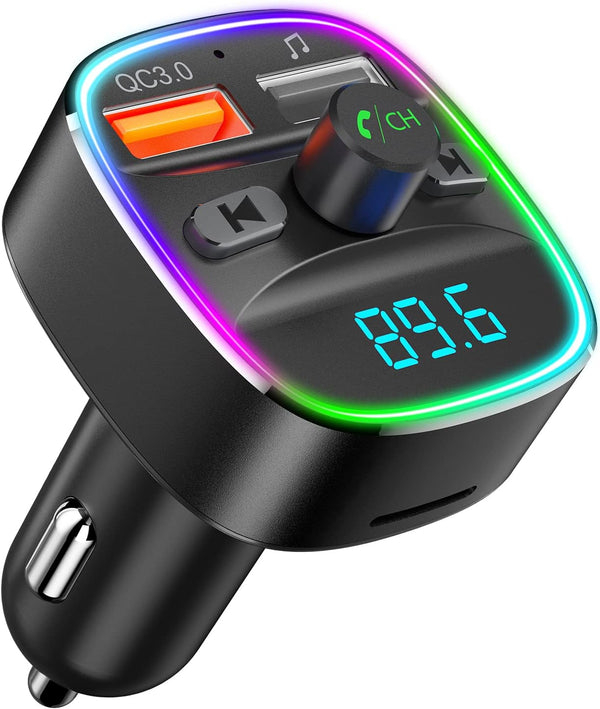 Nulaxy Bluetooth FM Transmitter for Car, Dual USB Charging Adapter with Hands-Free Calling and 7 Colors LED