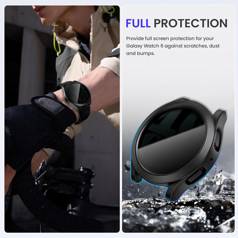 Goton Waterproof Case for Galaxy Watch 6, Tempered Glass Face Cover for Samsung Watch 6 Accessories 44mm, Privacy Black
