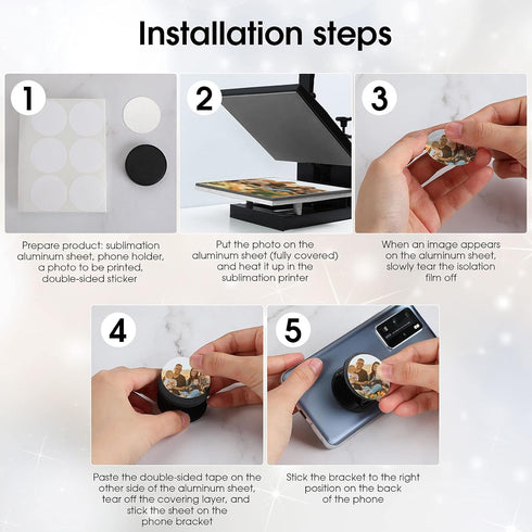 40 Pieces Blank Sublimation Phone Grip Holders, 40 Collapsible Brackets, Aluminum Sheets, Stickers for Smartphones and