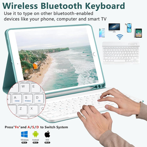 iPad 9th Gen 2021 Case with Keyboard 10.2 inch, for iPad 8th Gen 2020/7th Gen 2019/Air 3/Pro 10.5, Detachable Wireless