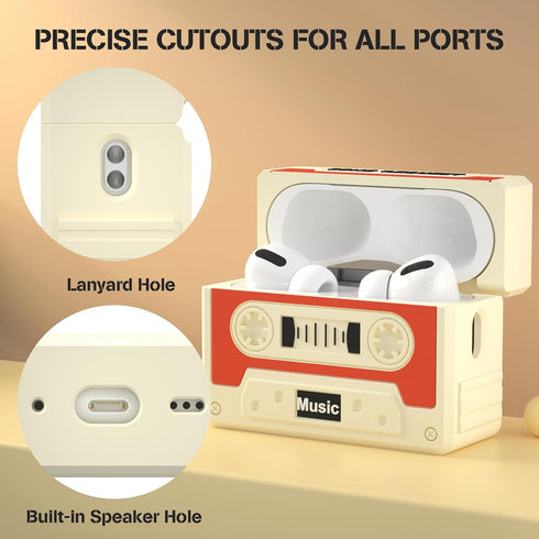 Valkit Airpods Pro 2nd/1st Generation Case with Cleaner Kit, Shockproof Cassette Tape Recorder Design Cover for Airpods