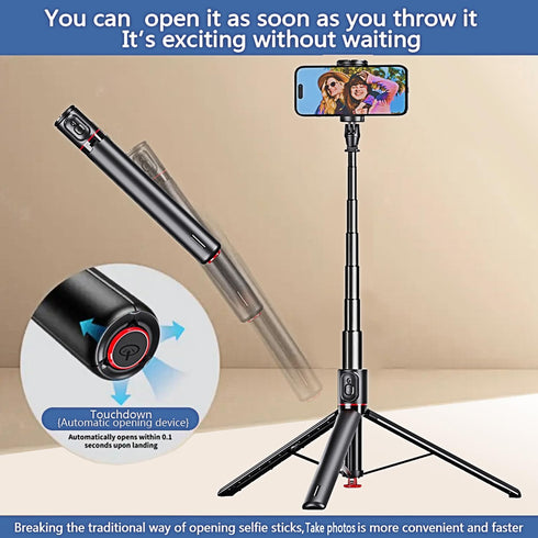 PEUJTEO 70" All-in-1 Auto Pop up Selfie Stick Tripod, Aluminum Celly Phone Selfie Stick for iPhone Android