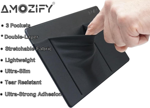 AMOZIFY 3-Pocket Organizer, Mouse Holder for Laptop Stick On, Adhesive Pouch & External Hard Drive Sleeve, SSD Storage