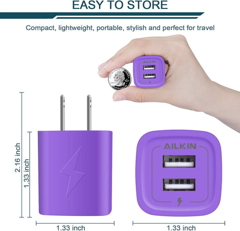 USB Plug, Wall Charger Fast Charging Block, Power AC Adapter Dual Port Charge Cube Travel Brick Cell Phone Quick Chargers Box for iPhone 15/14/13/12/11 pro/8, iPad, Samsung Phones USB Charging